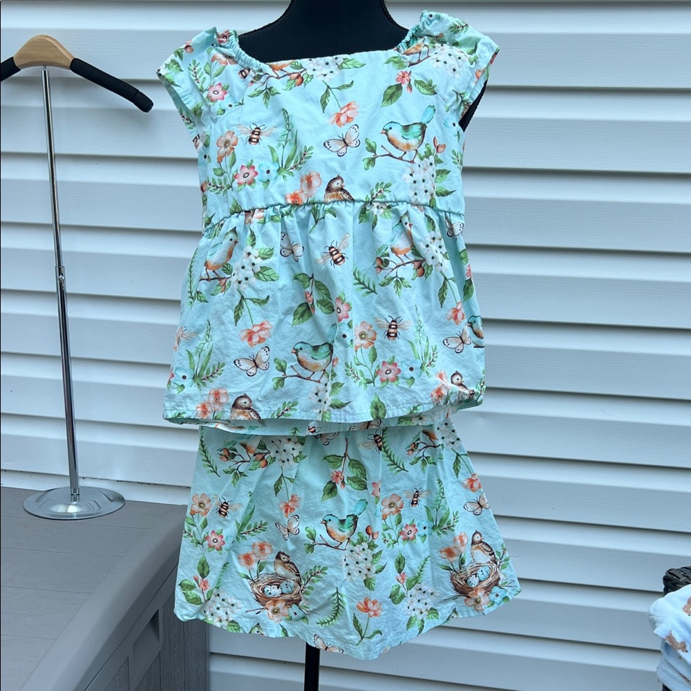 Gymboree Floral Bird Print Kids Matching Set - Light Blue and Multicolor